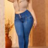 JEAN PLUS SIZE PRETINA ALTA 5 BOTONES SIN BOLSILLOS - REF: SAUCE