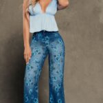 JEAN TIRO ALTO ESTAMPADO BOTA CAMPANA CON BOLSILLOS - REF: GARDEN