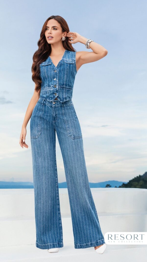 SET JEAN TIRO ALTO 1 BOTÓN CON CHALECO - REF: CATA