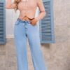 JEAN WIDE LEG TIRO ALTO CON BOLSILLOS EN TELA RÍGIDA Y BOTA ANCHA - REF: ALMA