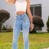 JEAN TIRO ALTO DE 5 BOTONES SIN BOLSILLOS Y BOTA TUBO PARA MUJER - REF: DUNA