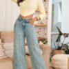 JEAN WIDE LEG TIRO ALTO CON BOLSILLOS EN TELA RÍGIDA Y BOTA ANCHA - REF: MALVET