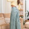 JEAN WIDE LEG TIRO ALTO CON BOLSILLOS EN TELA RÍGIDA Y BOTA ANCHA - REF: MALVET